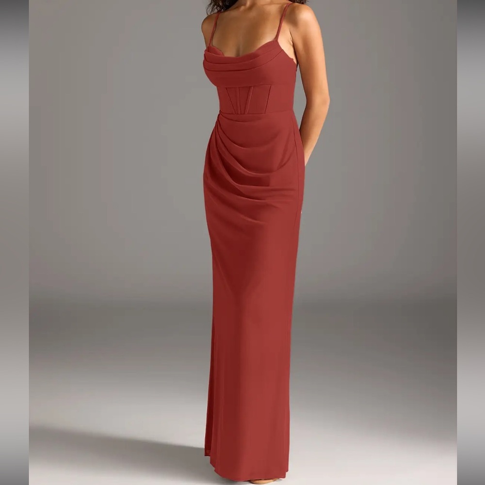 Azazie Rust Red Spaghetti-Strap Maxi Dress